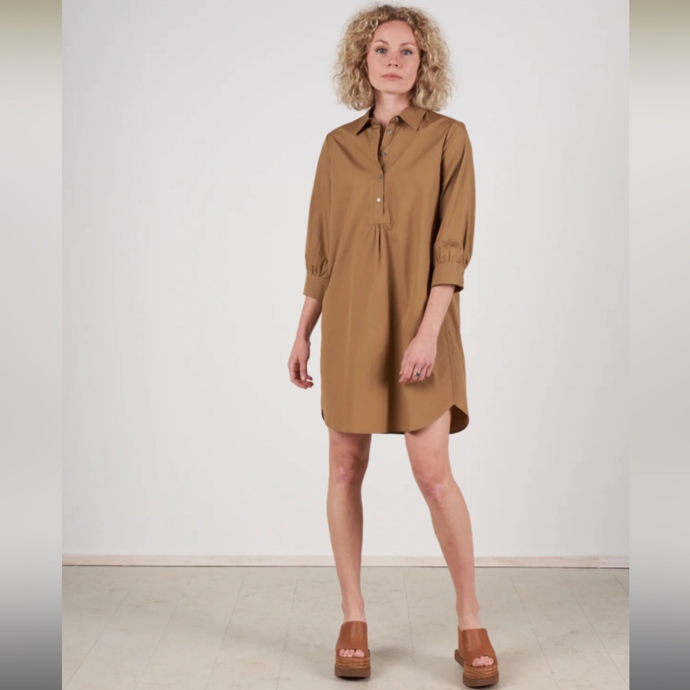 HANA SAN Lucine Popover Tunic Shirt Dress in Toffee